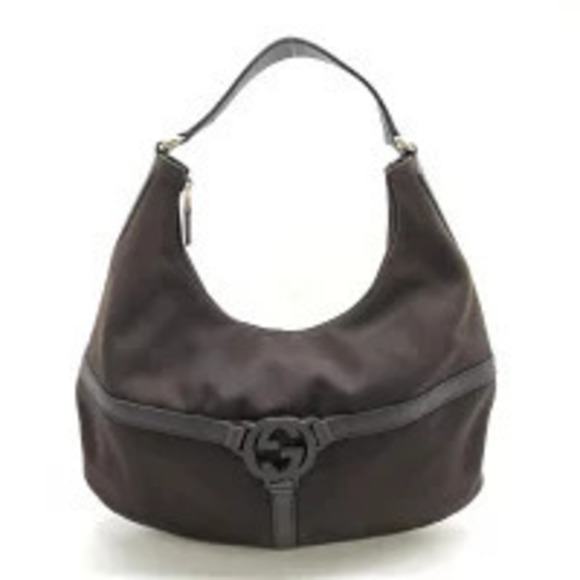 Gucci Handbags - Gucci Hobo Bag Shoulder Handbag Canvas Leather Dark Brown